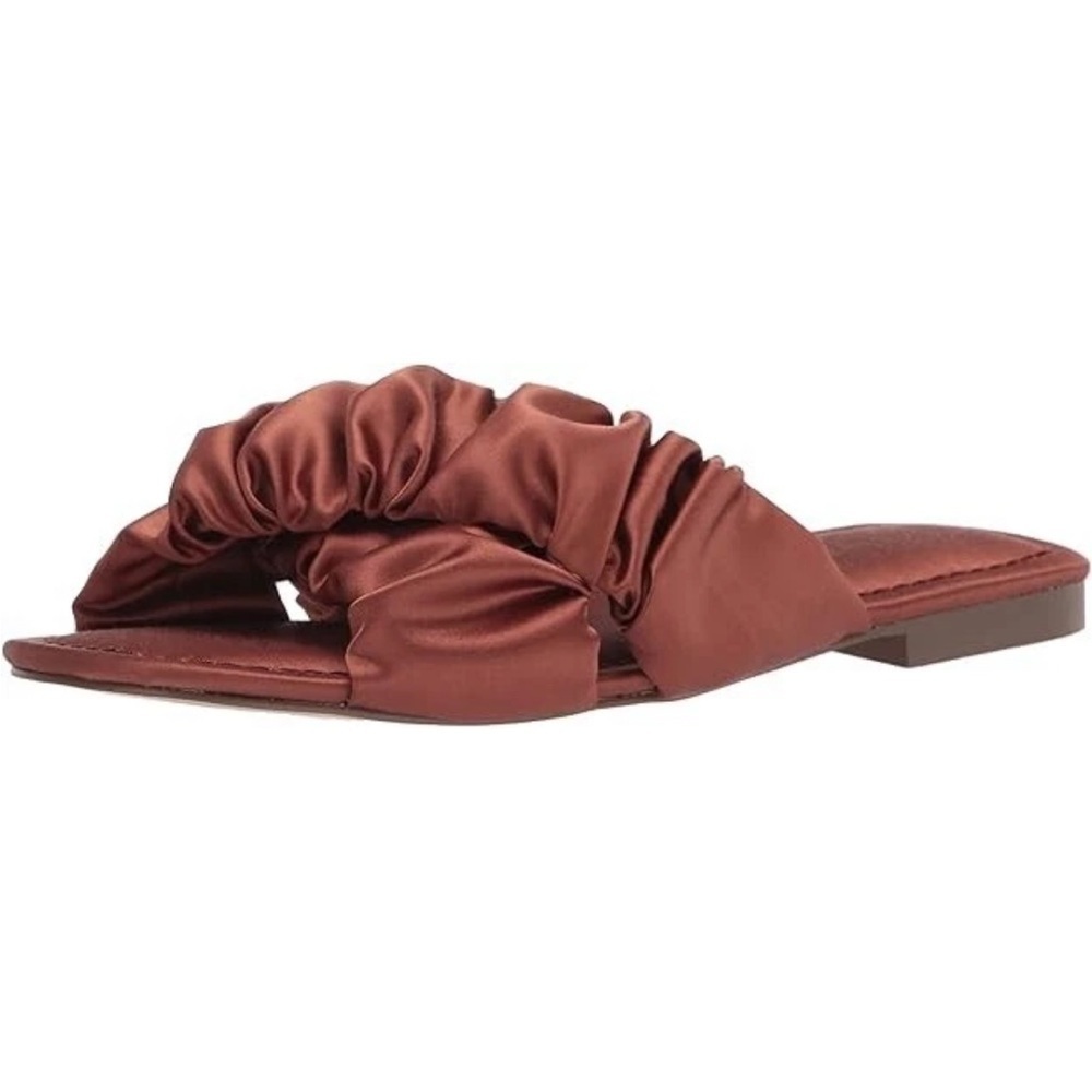 The Drop Brianna NEW Ruched Cross Strap Flat Sandal Copper, Women’s Sz 5